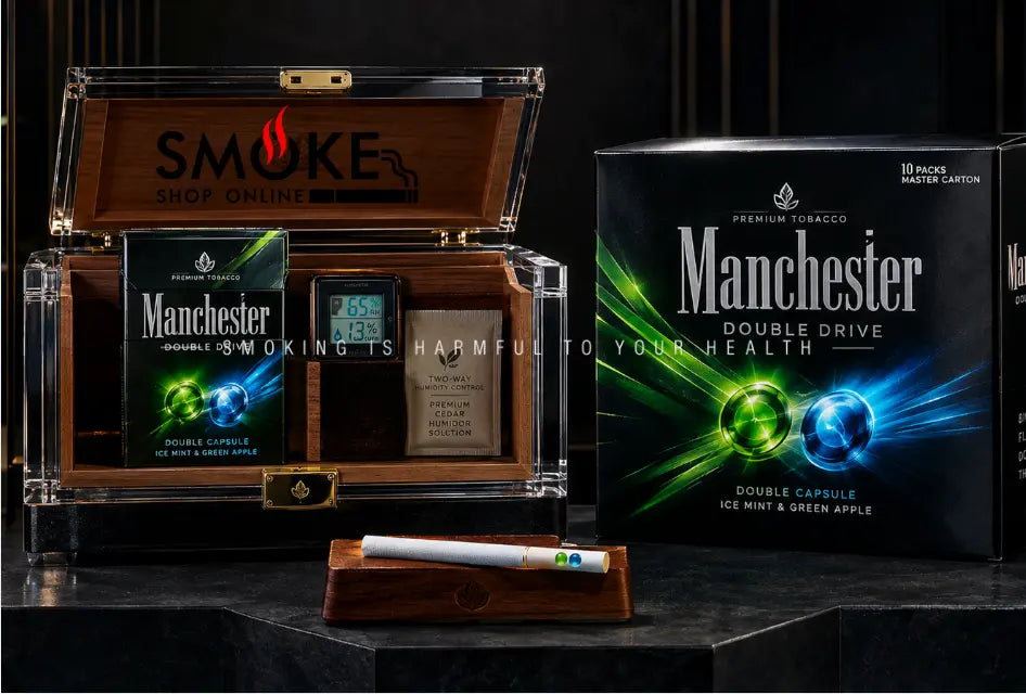  A sophisticated enthusiast carefully organizing their manchester double drive carton reserve in a premium airtight humidor.