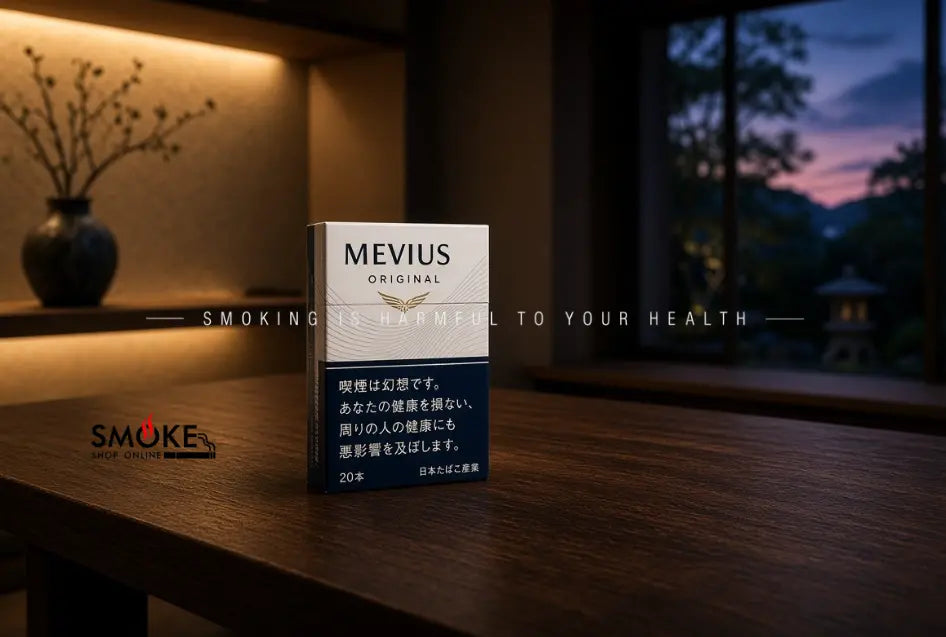 A sophisticated professional finding profound mental clarity and relaxation with mevius japanese cigarettes on a minimalist evening balcony.