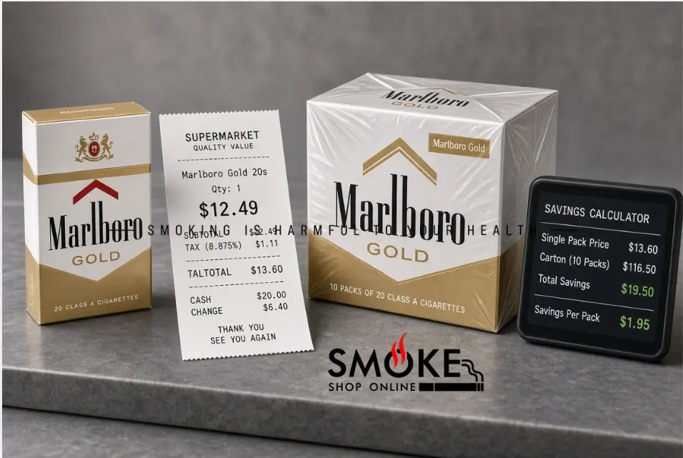 Factory-sealed master carton and individual packs of Double Happiness cigarettes showing wholesale bulk packaging