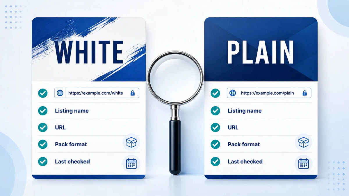 How to compare similar listings: verify the name, individual URL, pack format and date checked